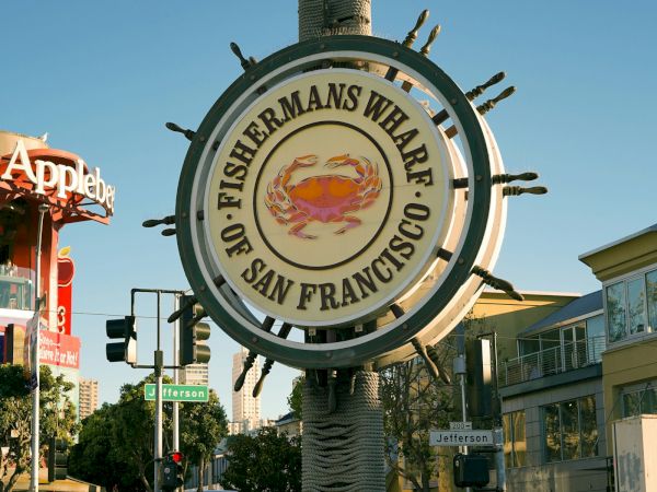 Fisherman's Wharf crab wheel sign in San Francisco