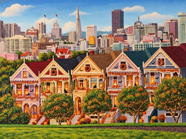 San Francisco Painted Ladies with the downtown skyline behind